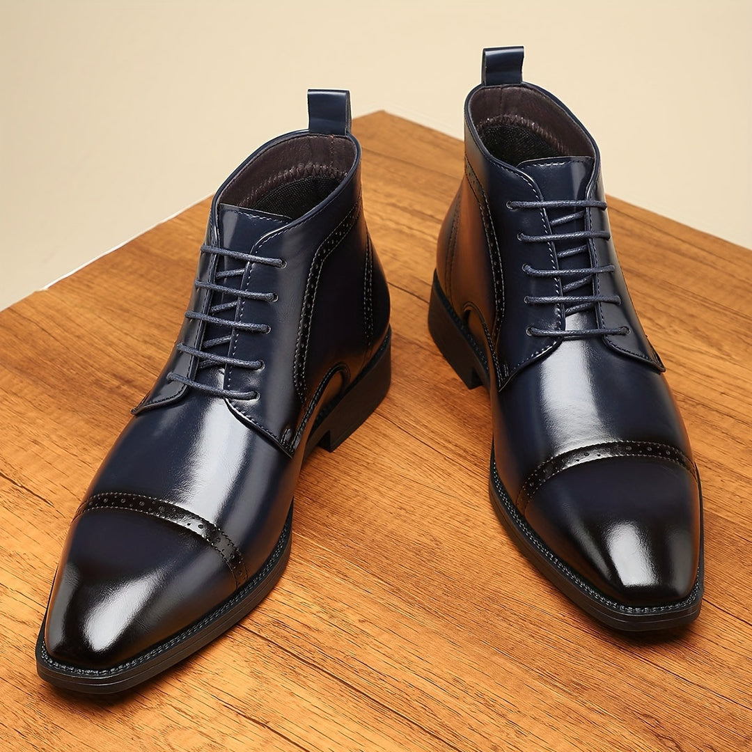 Ravell | Men's Cap-Toe Lace-Up Ankle Boot - Navy - Image 1