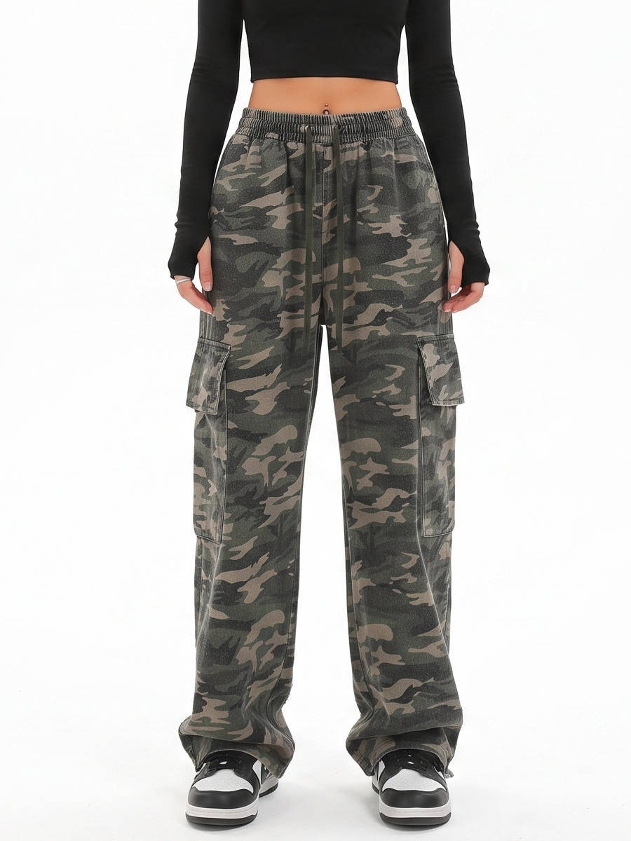 Relvaine | Women's Camo Cargo Pants Wide Leg - Image 1