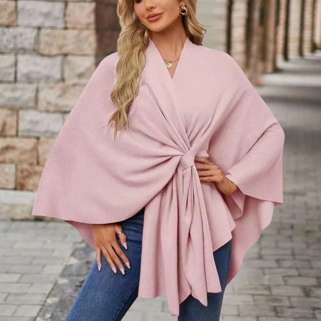 Renata | Women's Tie Front Wrap Poncho - Image 1