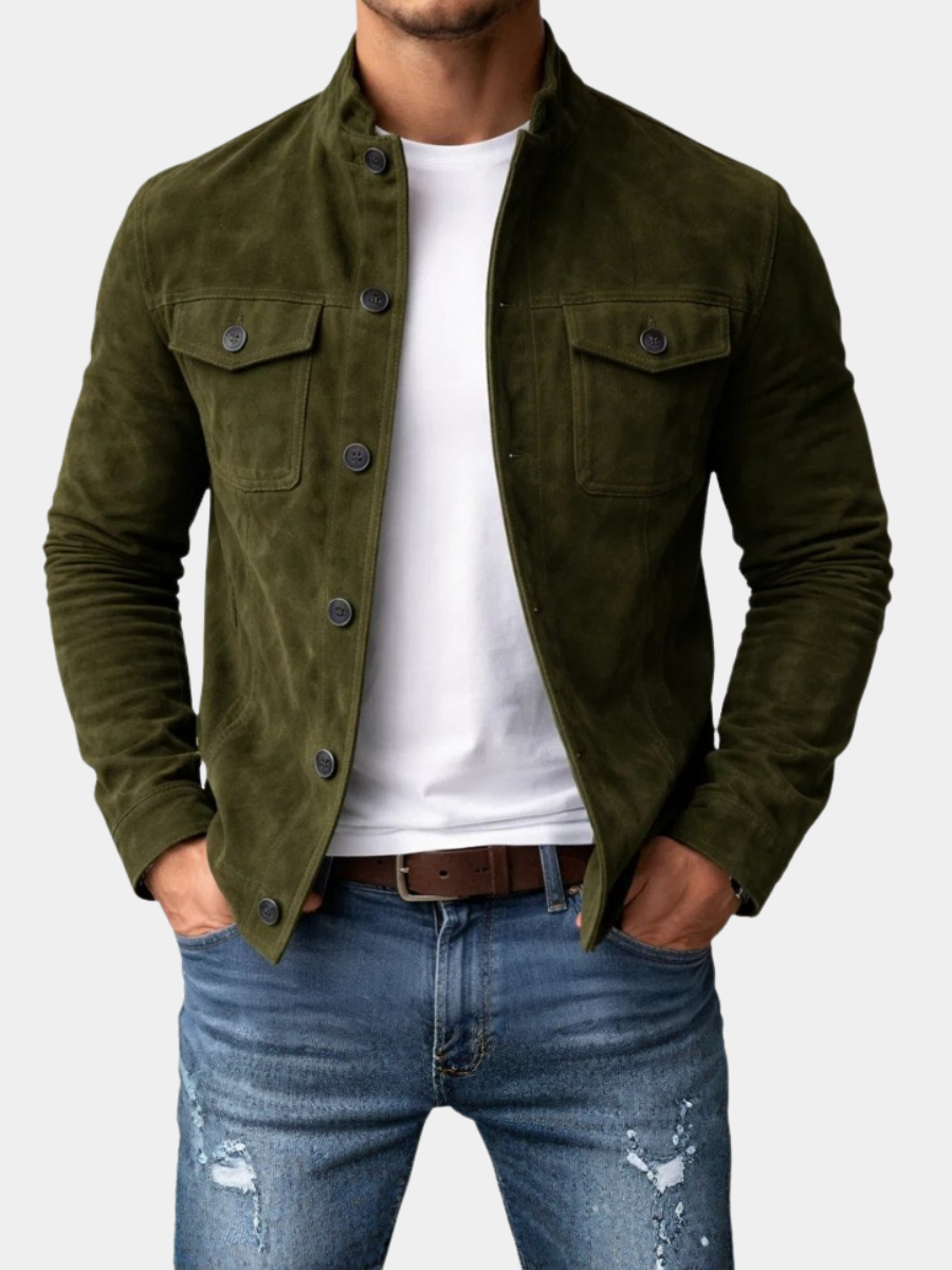 Renford | Men's Suede Jacket Slim Fit - Olive Green - Image 1