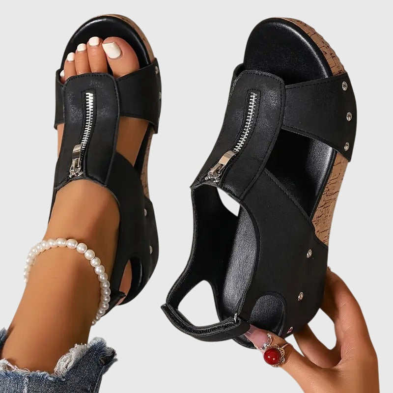 Rhiannon | Women's Orthopedic Zipper Platform Sandals - Black - Image 1