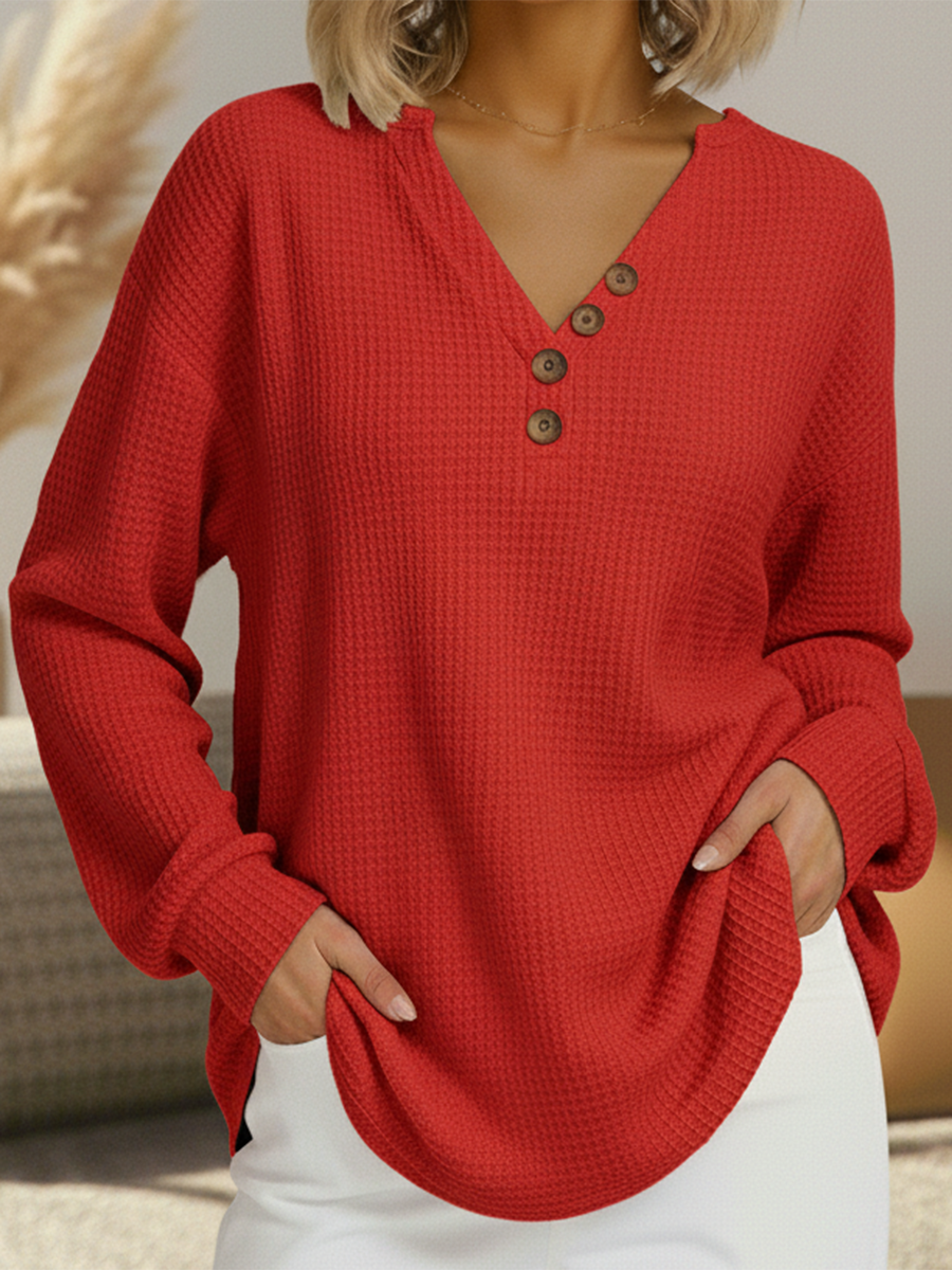 Riona | Women's Long Sleeve Henley Sweater - Image 1