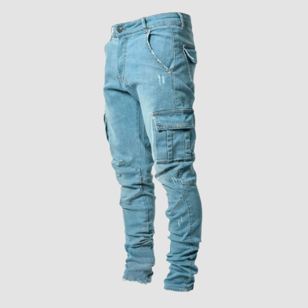 Rocco | Men's Slim Fit Stacked Cargo Jeans - Light Blue - Image 1