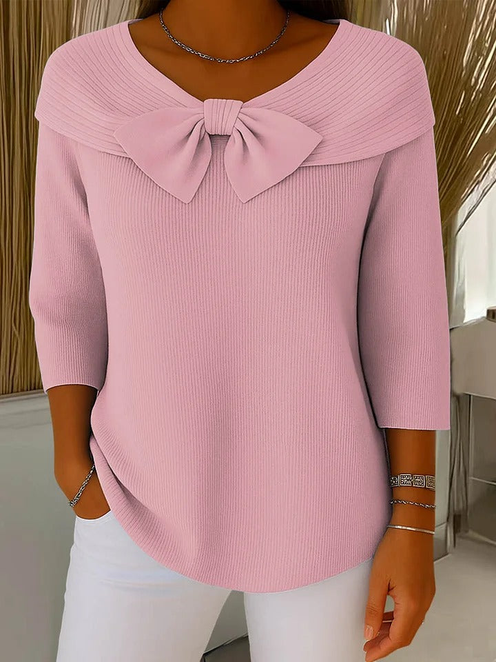 Romilda | Women's Bow Detail Ribbed Sweater - Sky Blue - Image 2
