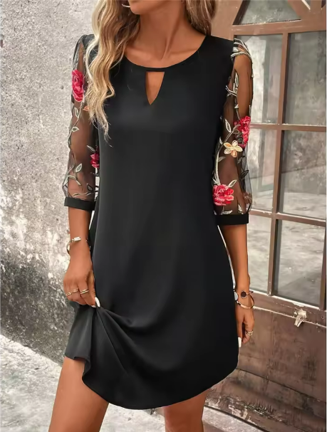 Rosabella | Women's Floral Keyhole Mini Dress - Black - Image 1