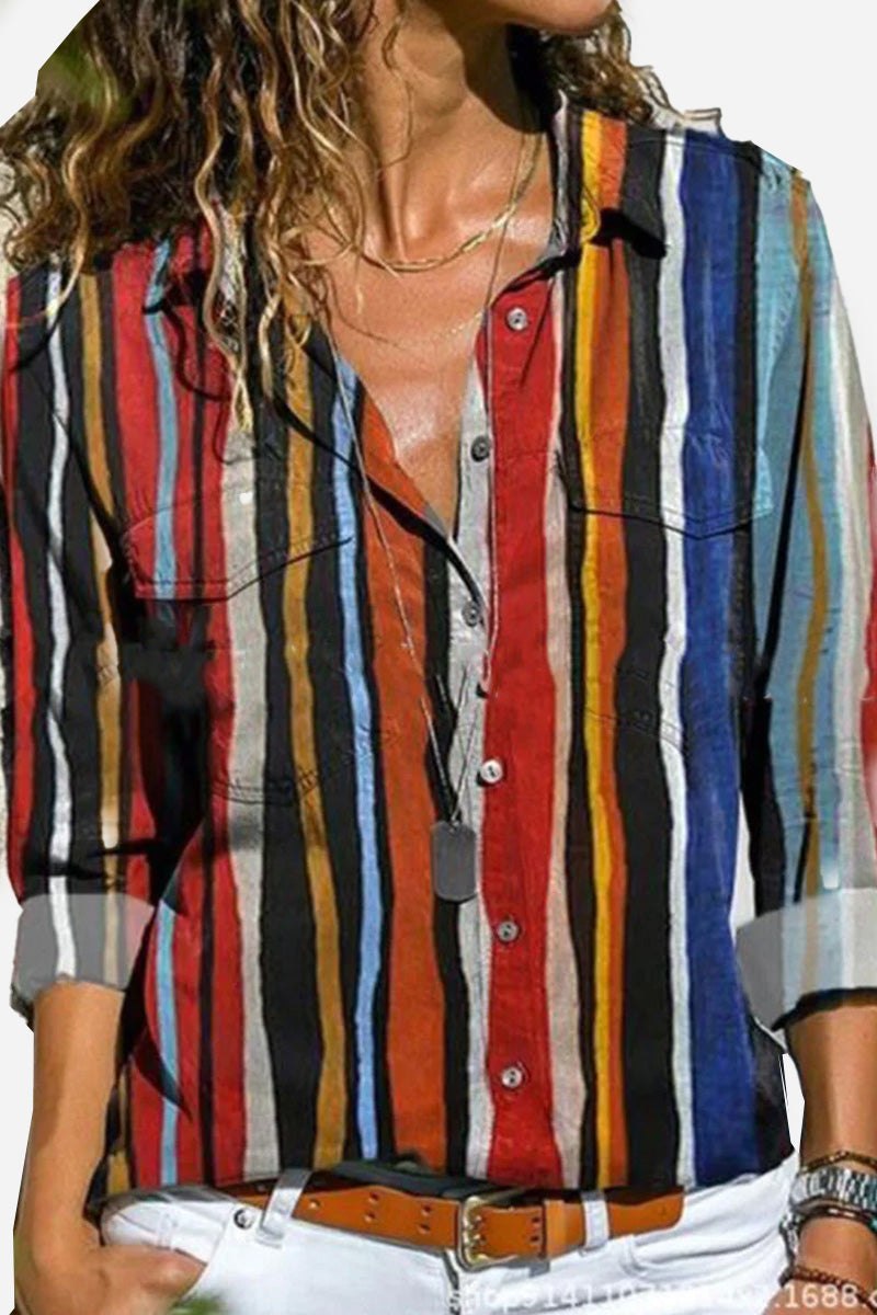 Rosalind | Women's Striped Button Down Long Sleeve Shirt - Image 1