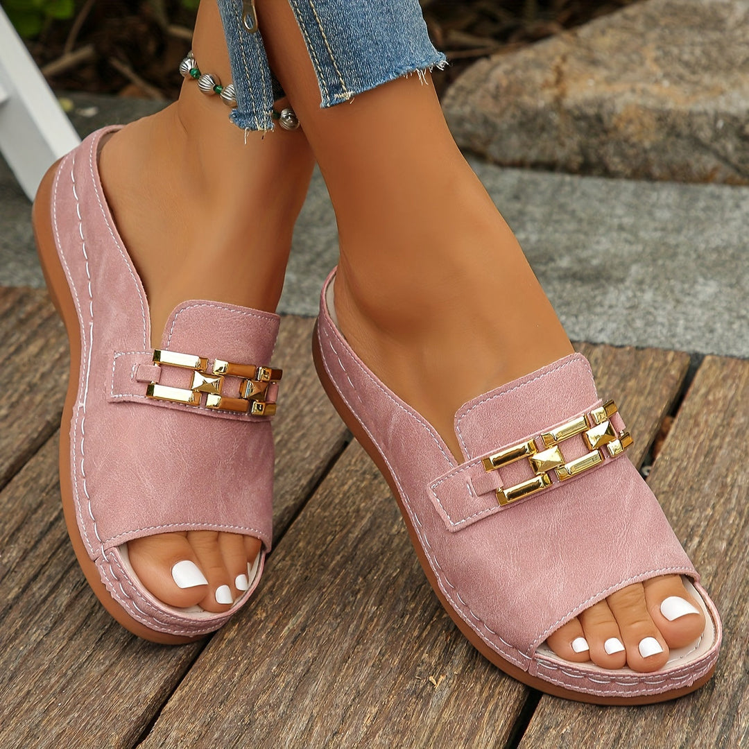 Rosalinda | Women's Cushioned Slide Sandals with Gold Hardware - Image 1