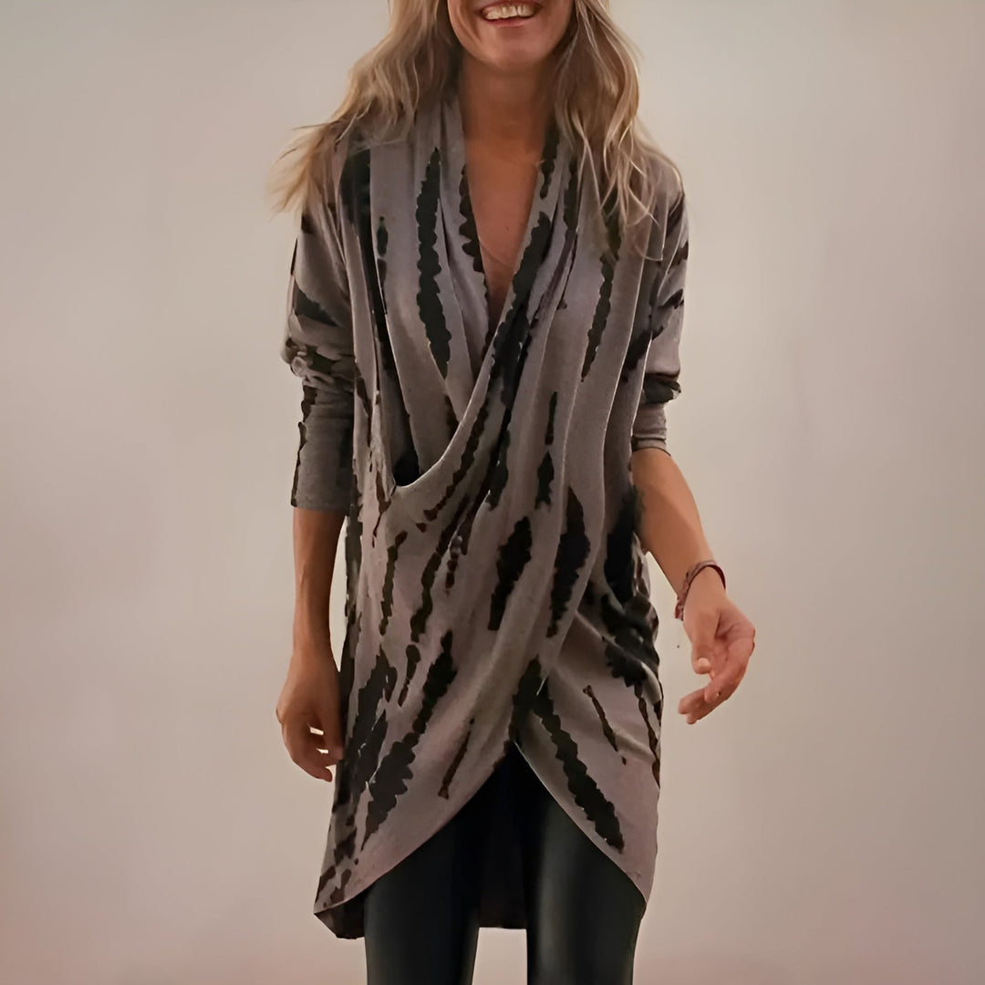 Rosalynn | Women's Cowl Neck Long Sleeve Tunic Top - Beige - Image 1