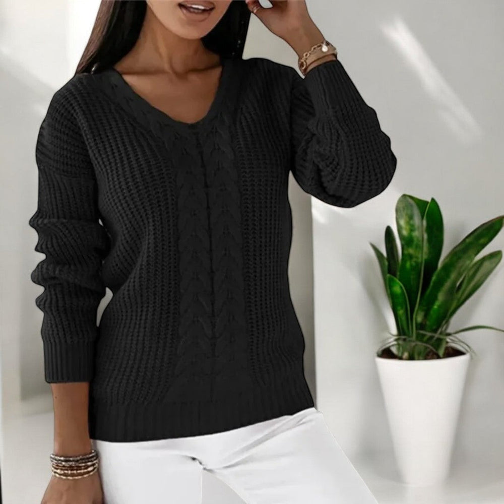 Rosamund | Women's Cable Knit Pullover Sweater - Blue - Image 2