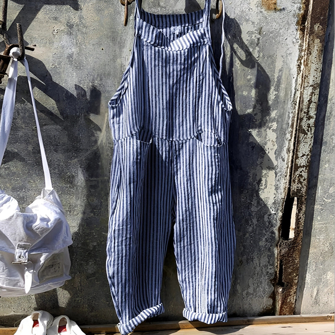 Rosamund | Women's Striped Loose Bib Overalls - Striped - Image 1