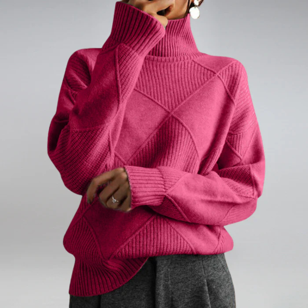 Rosamund | Women's Turtleneck Sweater - Hot Pink - Image 1
