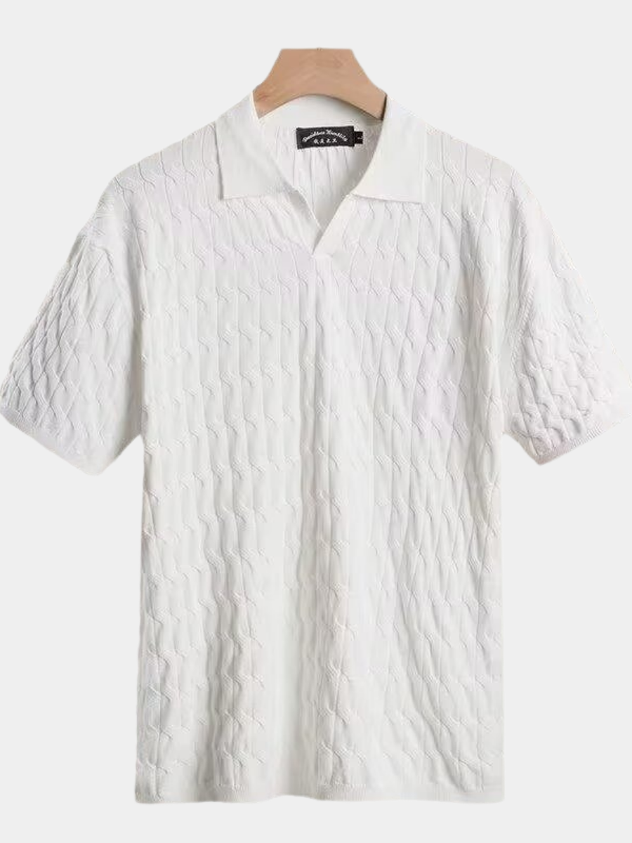 Rowan | Men's Cable Knit Polo Sweater - White - Image 1
