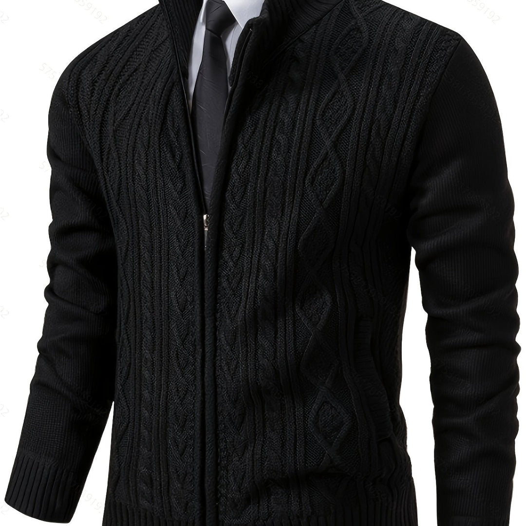 Rowland | Men's Cable Knit Full-Zip Cardigan - Black - Image 1