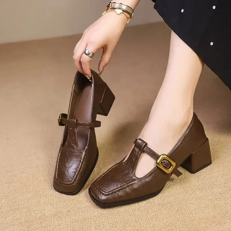 Roxana | Women's Square Toe Mary Jane Block Heels - Image 1