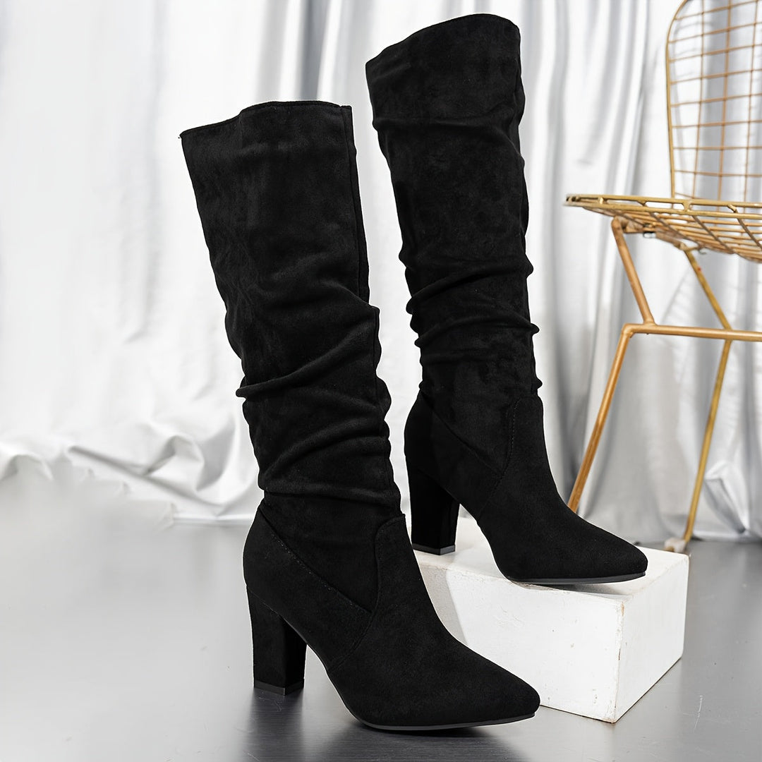 Saoirse | Women's Knee-High Boots with Block Heel - Black - Image 1