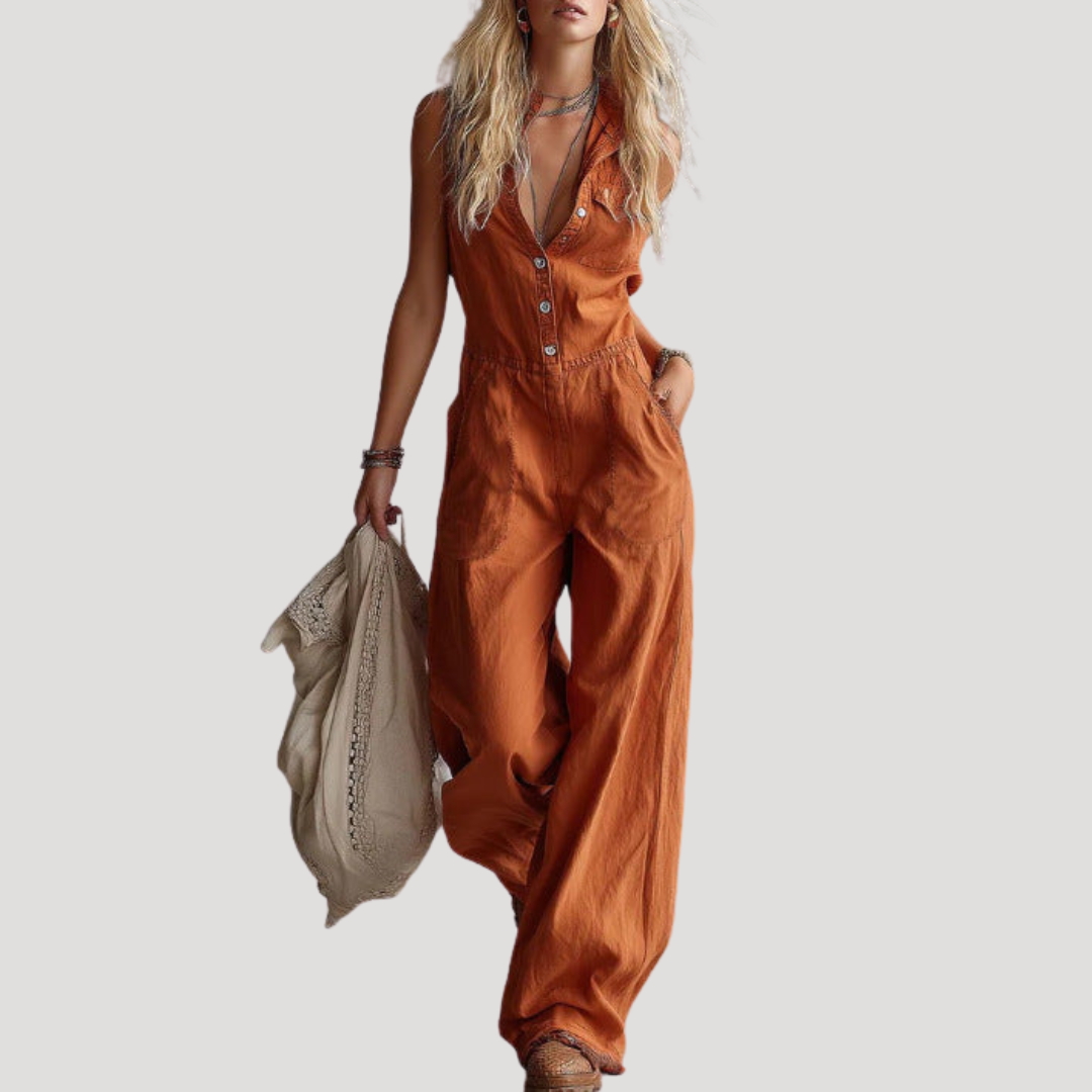 Saoirse | Women's Sleeveless Wide Leg Jumpsuit - Orange - Image 1