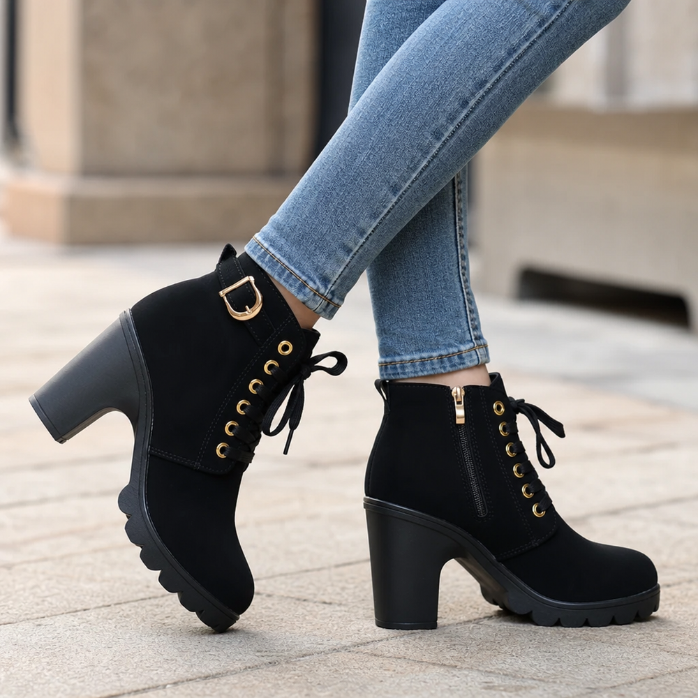 Selvrath | Women's Chunky Heel Ankle Boots - Black - Image 2
