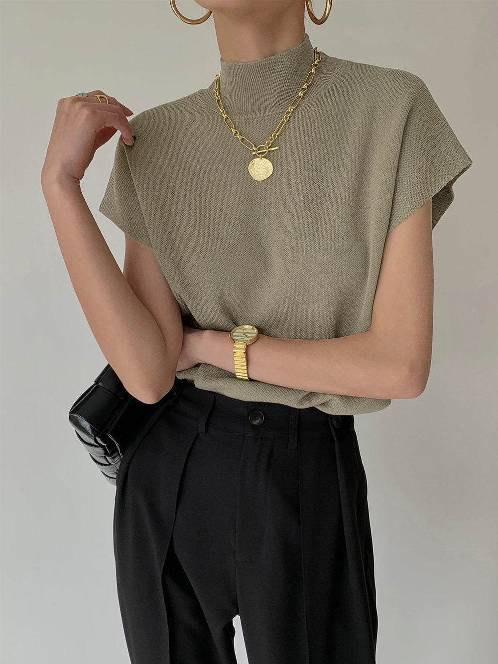 Seren | Women's Mock Neck Sleeveless Padded Shoulder Top - Image 2