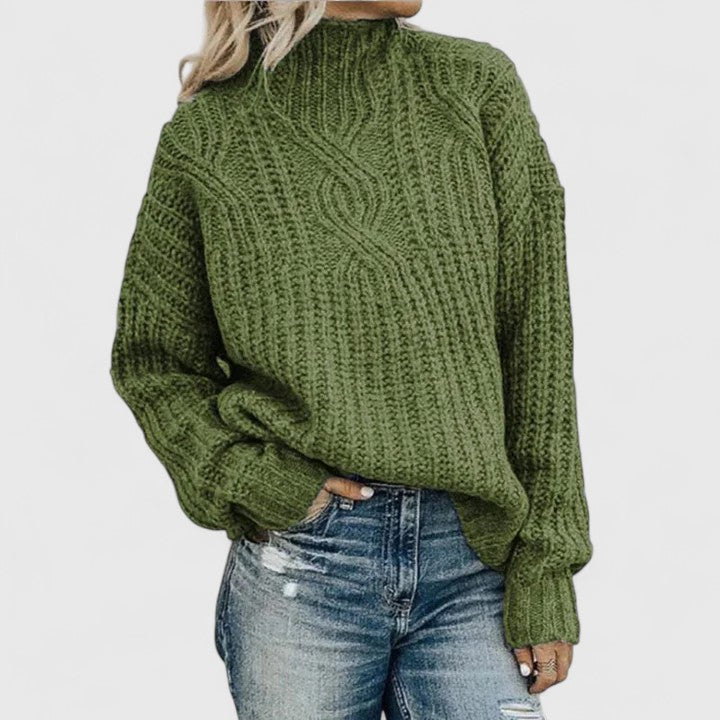 Serenella | Women's Cable Knit Mock Neck Sweater - Image 1