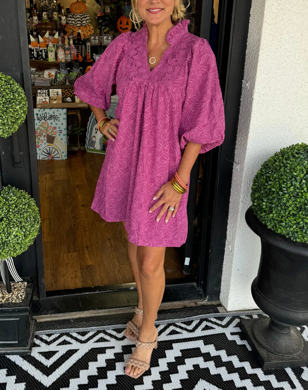Serenity | Women's V-Neck Puff Sleeve Mini Dress - Image 1