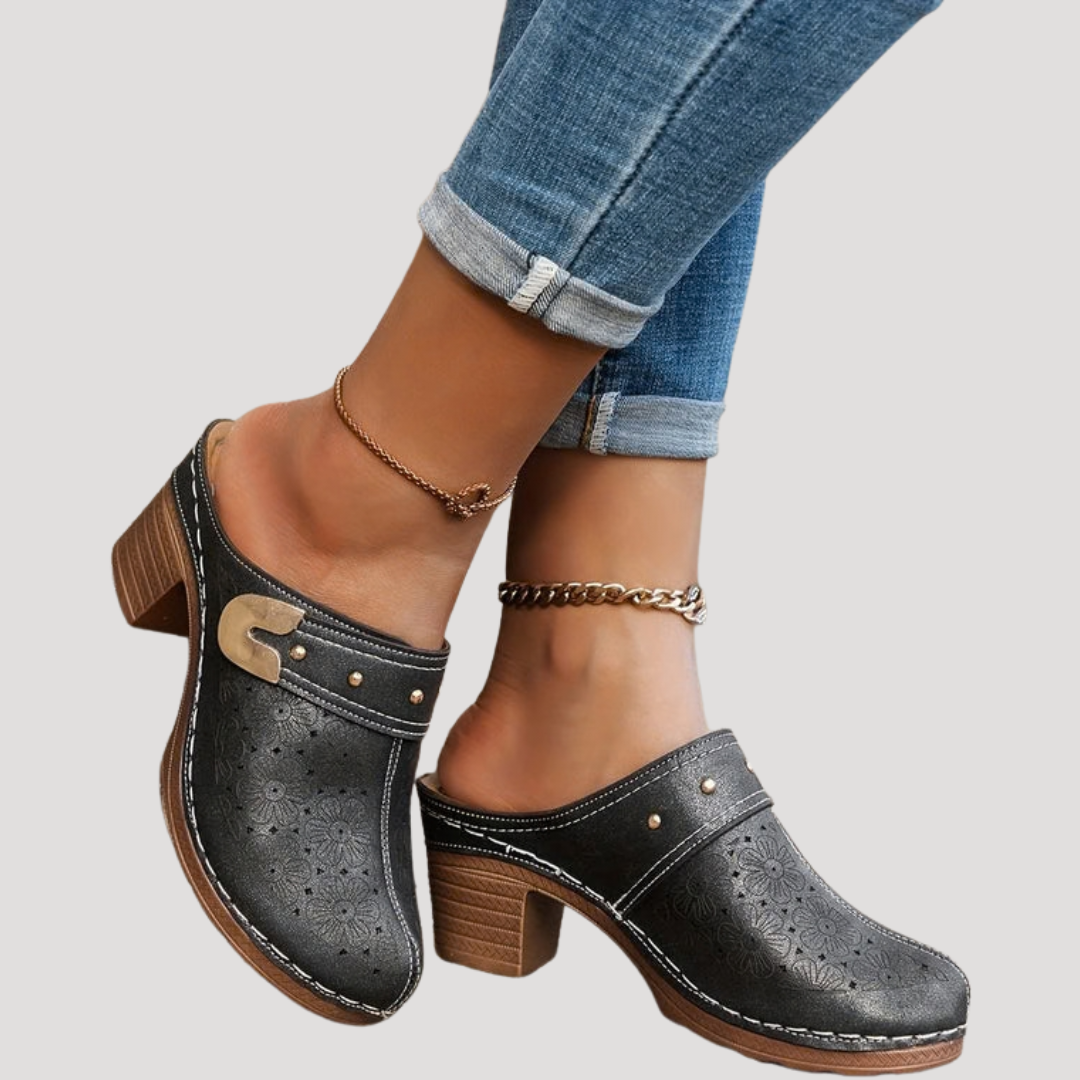 Sevilla | Women's Block Heel Slip-On Mule Clogs - Black - Image 1