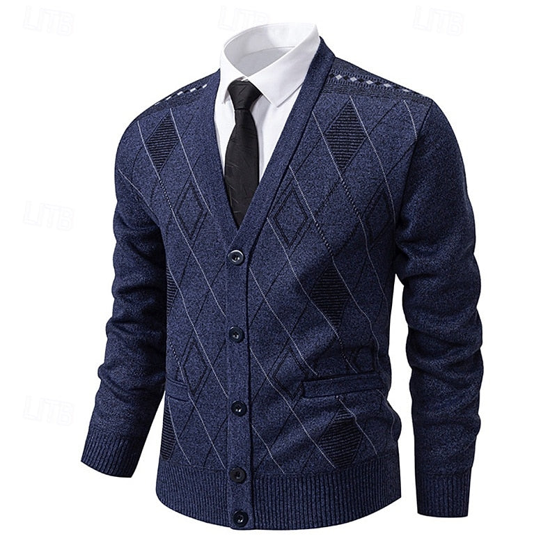 Shelbourne | Men's Argyle Button-Up Cardigan - Navy - Image 1