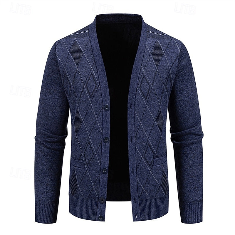 Shelbourne | Men's Argyle Button-Up Cardigan - Navy - Image 2