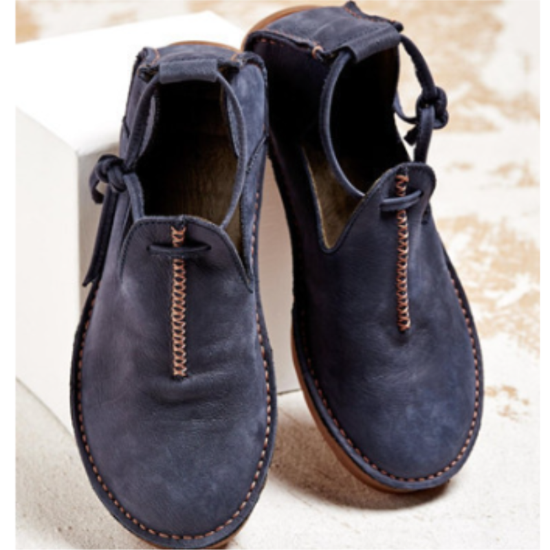 Sibyl | Women's Lace-Up Round Toe Flat Shoe - Navy - Image 1