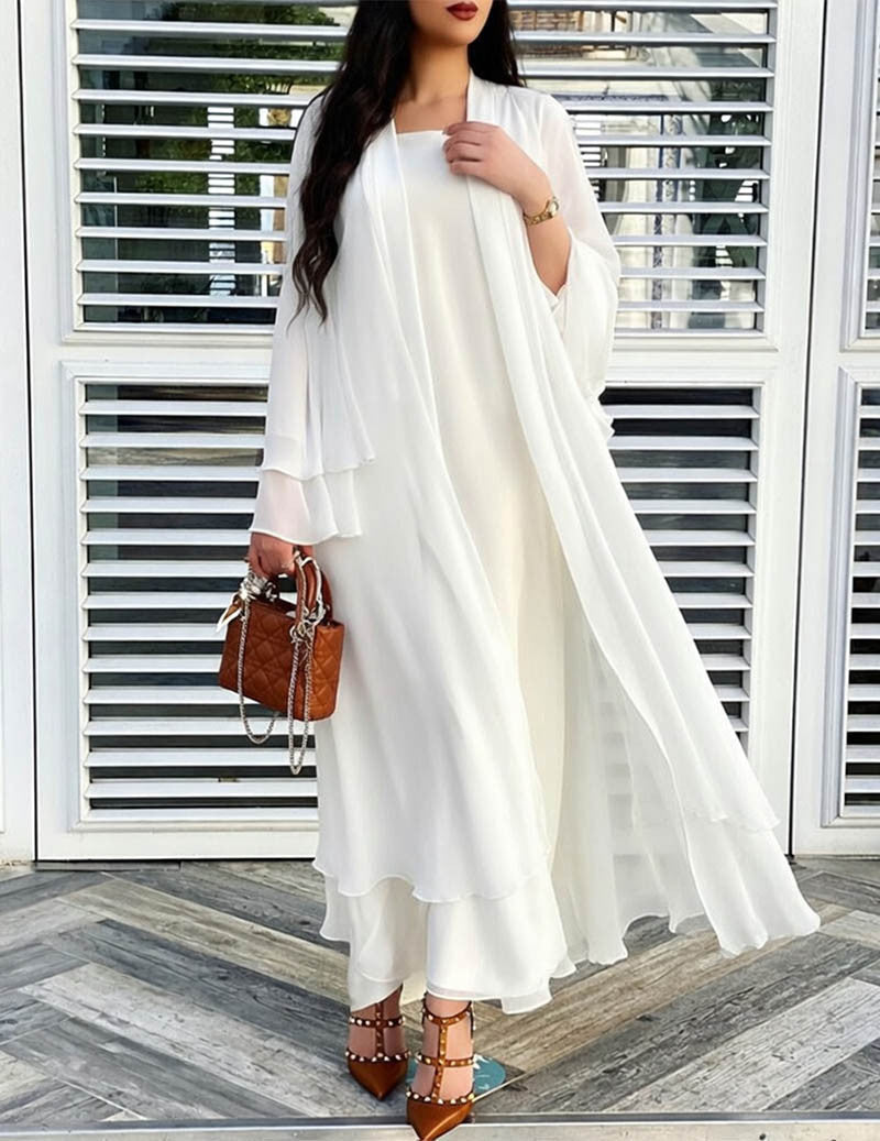 Silvaine | Women's Open-Front Maxi Cardigan - Taupe - Image 2