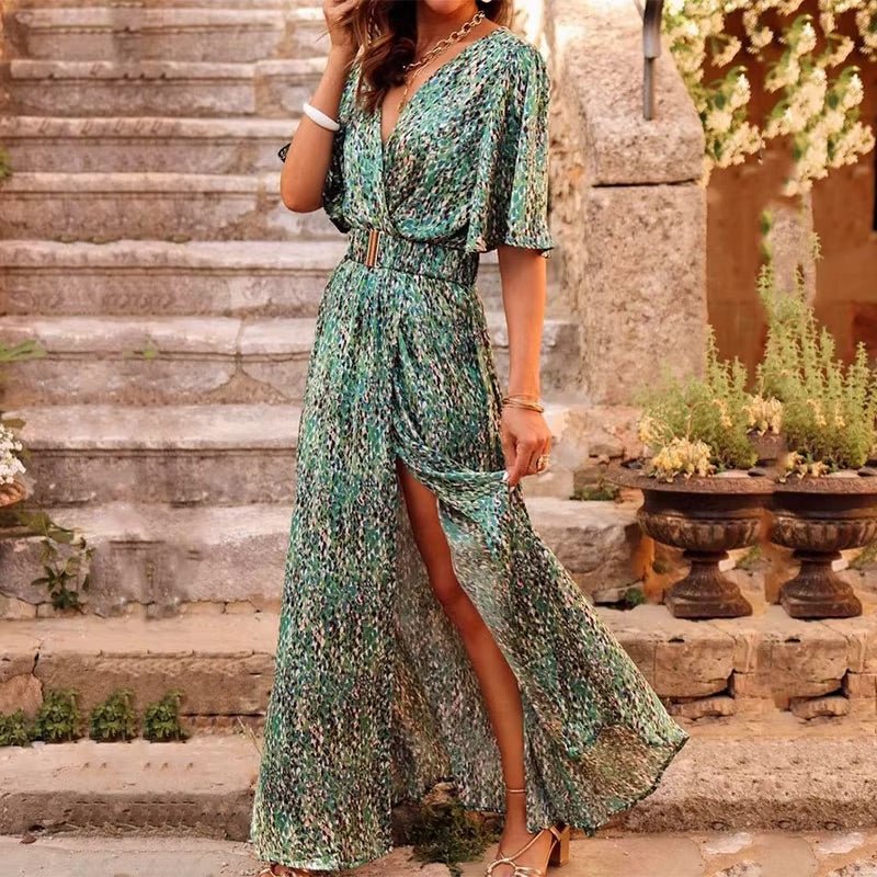 Simone | Women's Wrap Maxi Dress Deep V Short Sleeve - Image 1