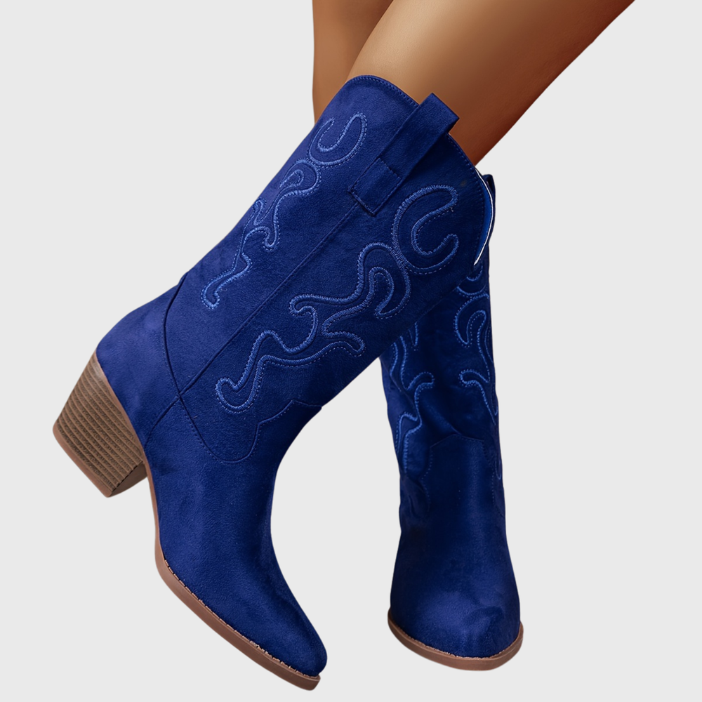 Solène | Women's Wide Calf Western Cowboy Boots - Royal Blue - Image 2