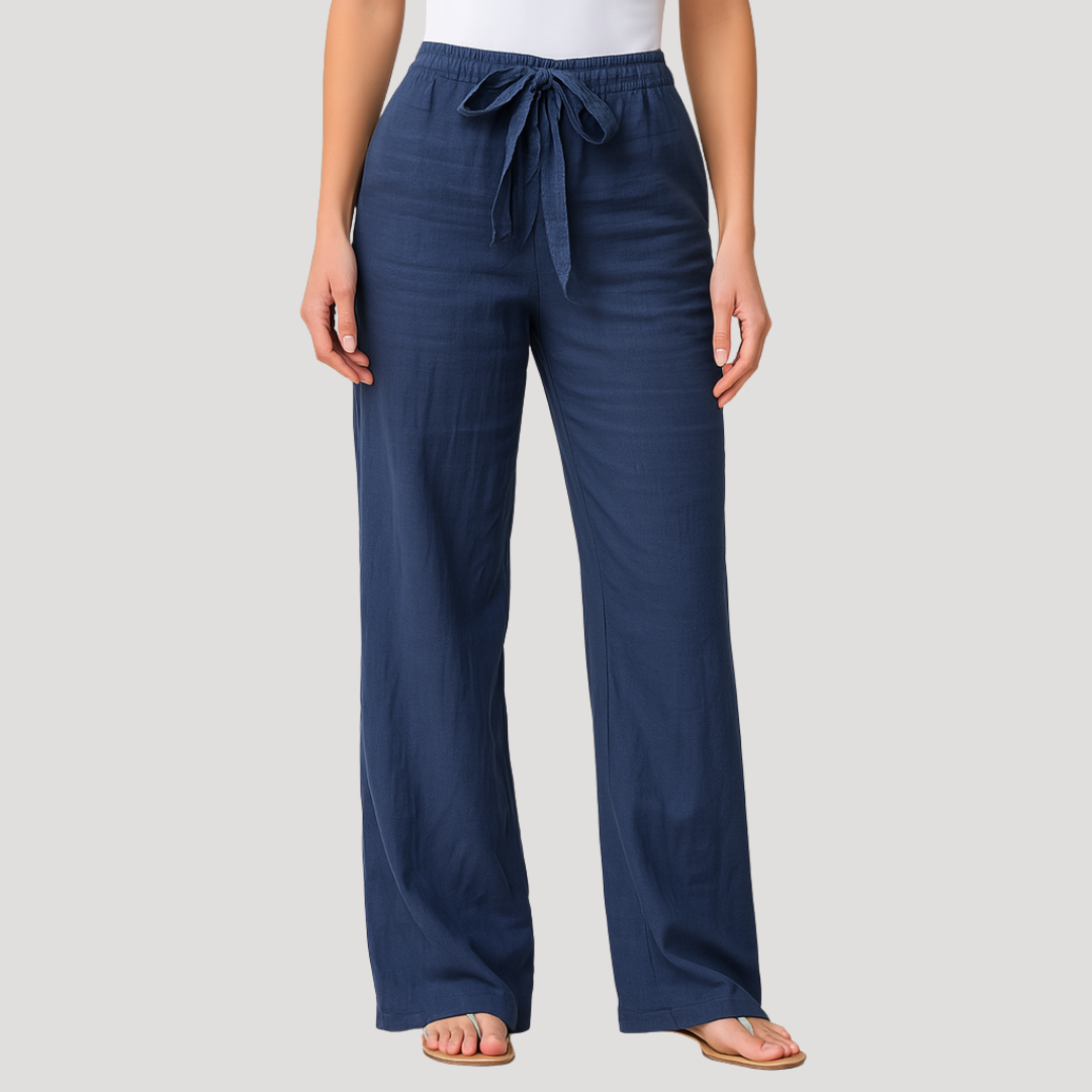 Solvei | Women's Wide Leg Drawstring Pants - Navy - Image 1