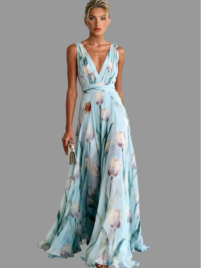Soraya | Women's Floral Sleeveless V-Neck Maxi Dress - Floral - Image 2
