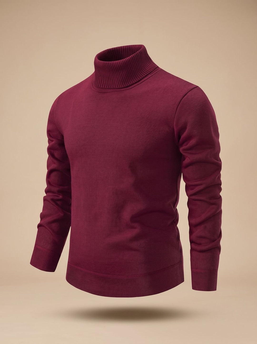 Stellan | Men's Slim Fit Turtleneck Knit Sweater - Burgundy - Image 1