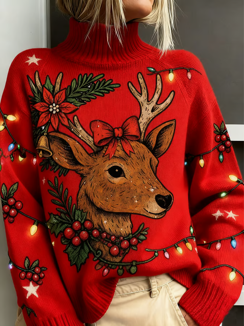 Sybilla | Women's Christmas Holiday Mock Neck Sweater - Red - Image 1
