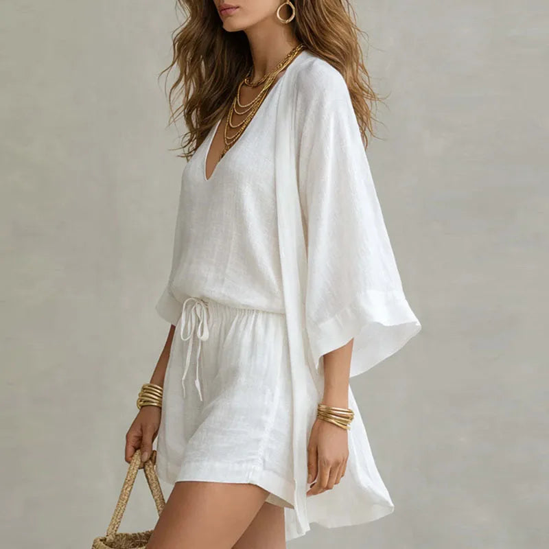 Sylvie | Women's 3 Piece Relaxed Co-Ord Set - White - Image 2