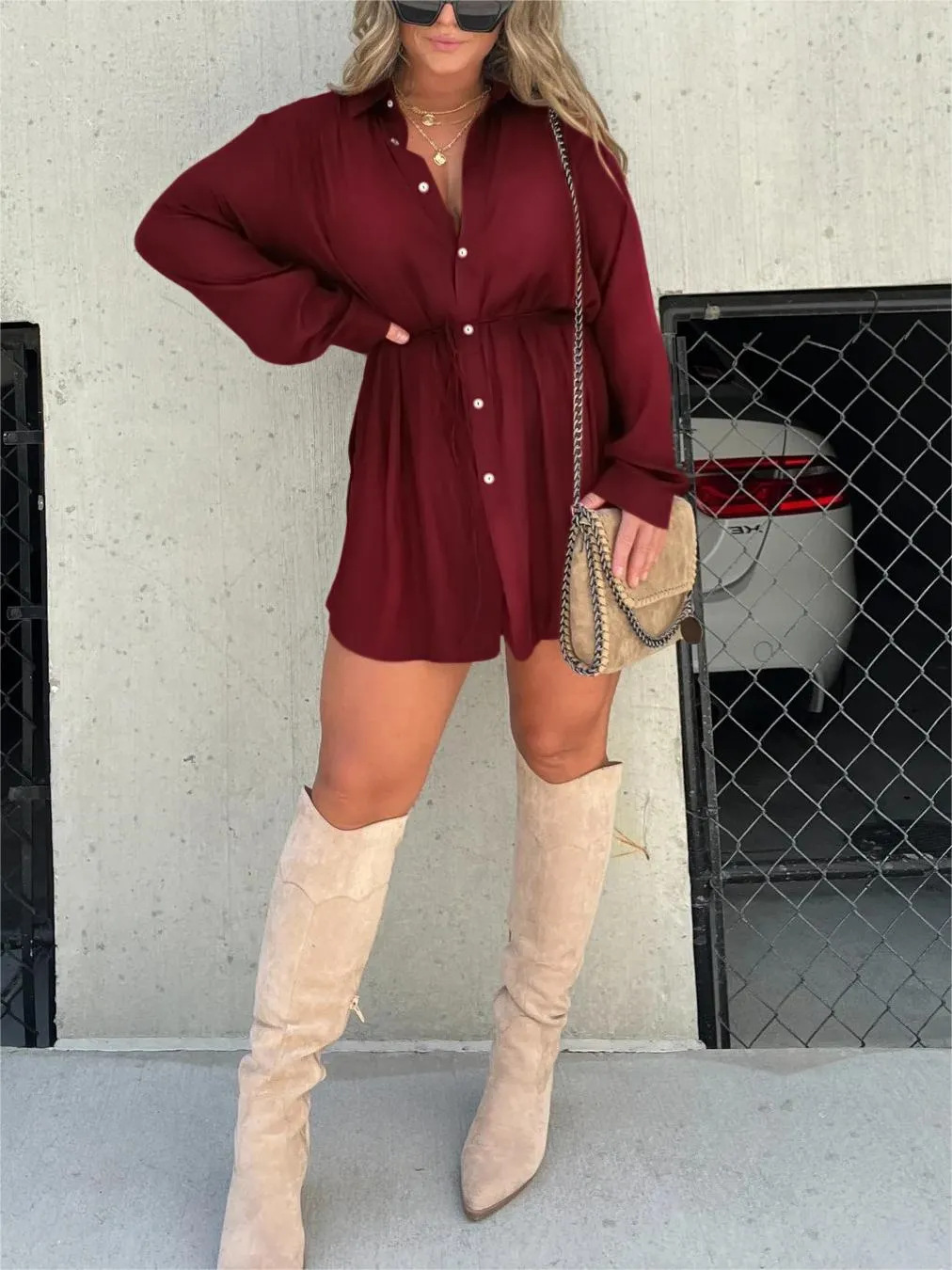 Tamsin | Women's Long Sleeve Button Down Shirt Dress - Image 1