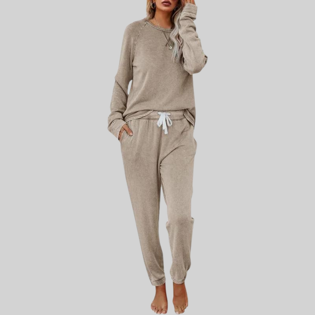 Tamsin | Women's Relaxed Fit Sweatpants Loungewear Set - Taupe - Image 1