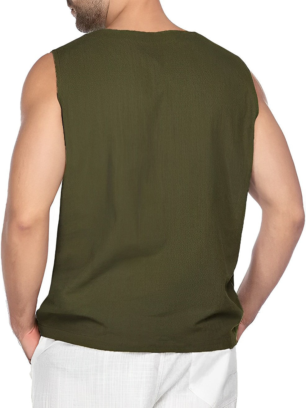 Tarquin | Men's Lace-Up Sleeveless V-Neck Tank Top - Olive Green - Image 2