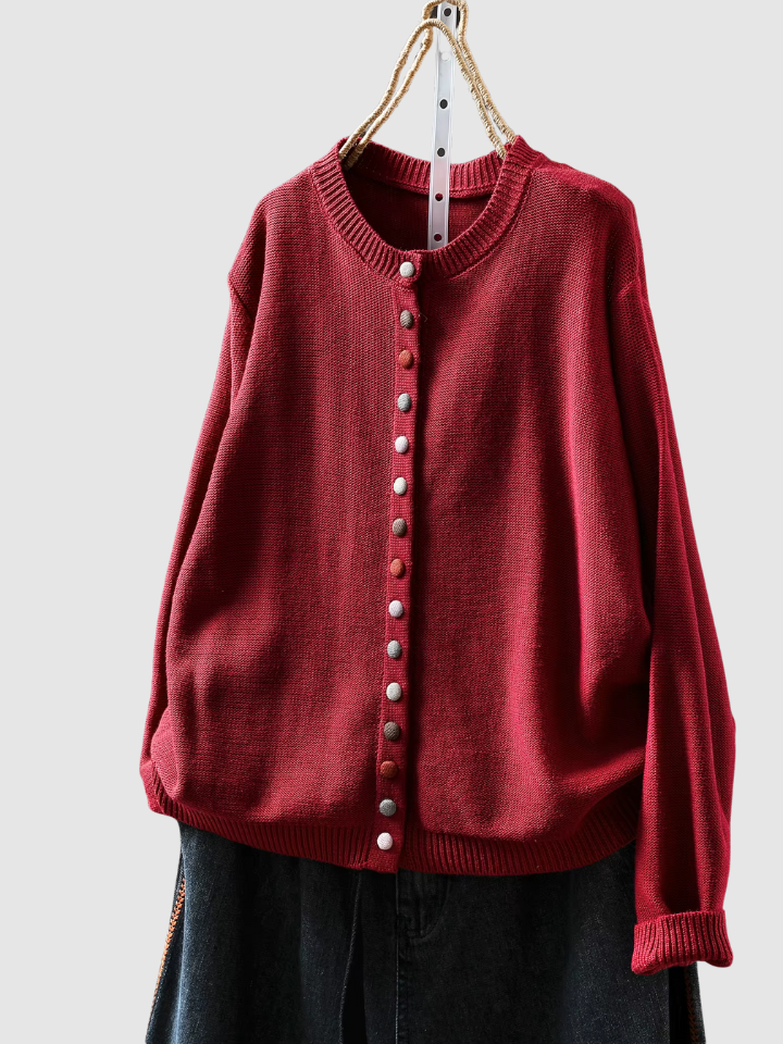 Tavara | Women's Knit Button-Front Cardigan - Red - Image 1
