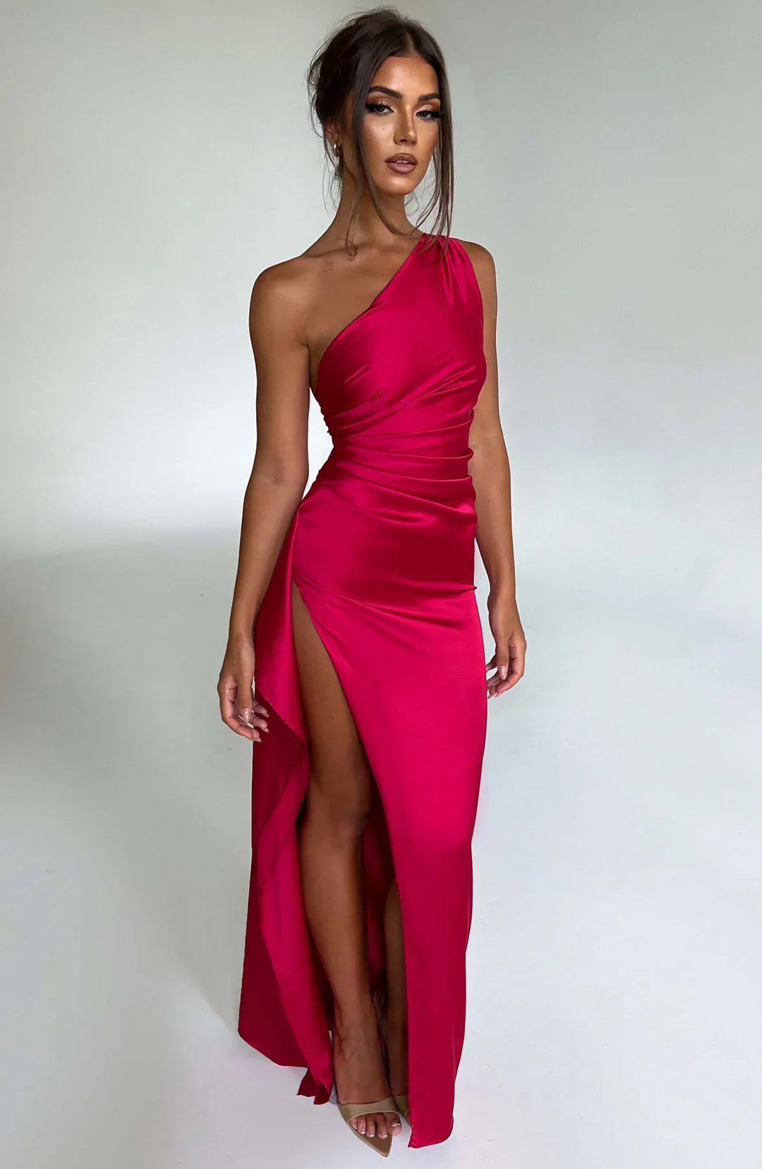 Thalassa | Women's One Shoulder Split Maxi Dress - Red - Image 1