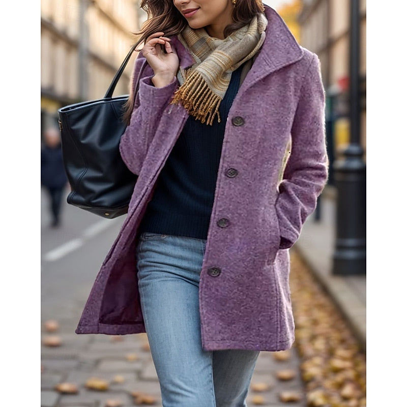 Thalindra | Women's Winter Coat Turndown Collar - Lilac - Image 1