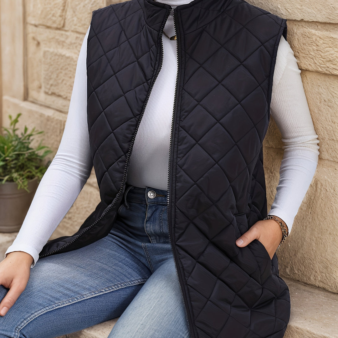 Thalvere | Women's Quilted Longline Vest Jacket - Black - Image 1
