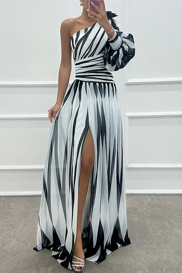 Thea | Women's One Shoulder Striped Maxi Dress - Image 1