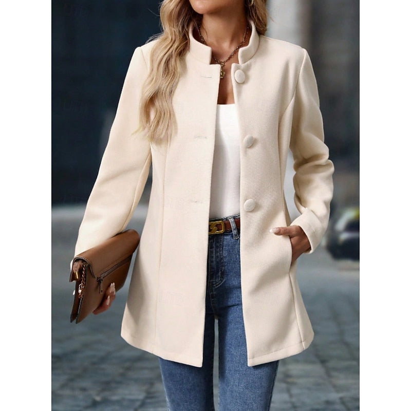 Thelwyn | Women's Stand Collar Coat - Cream - Image 1