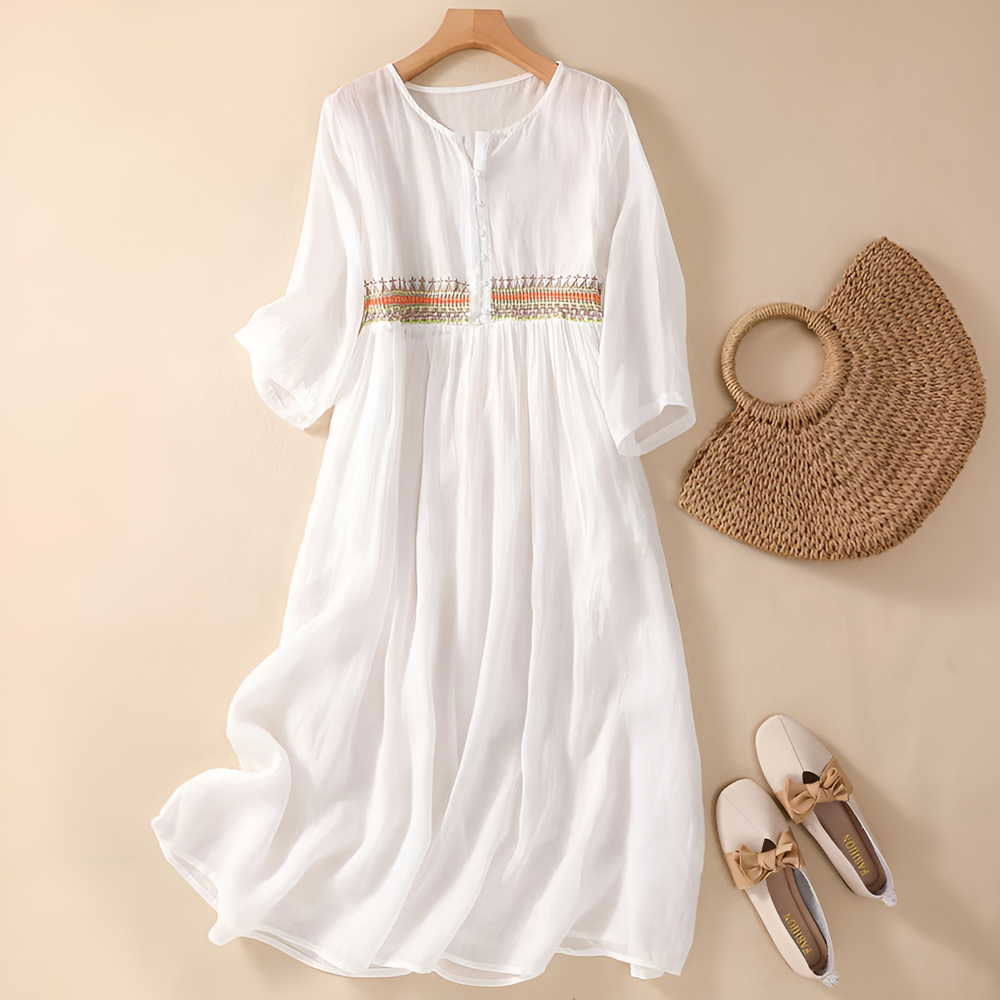 Theodora | Women's Embroidered Long Sleeve Midi Dress - Image 2