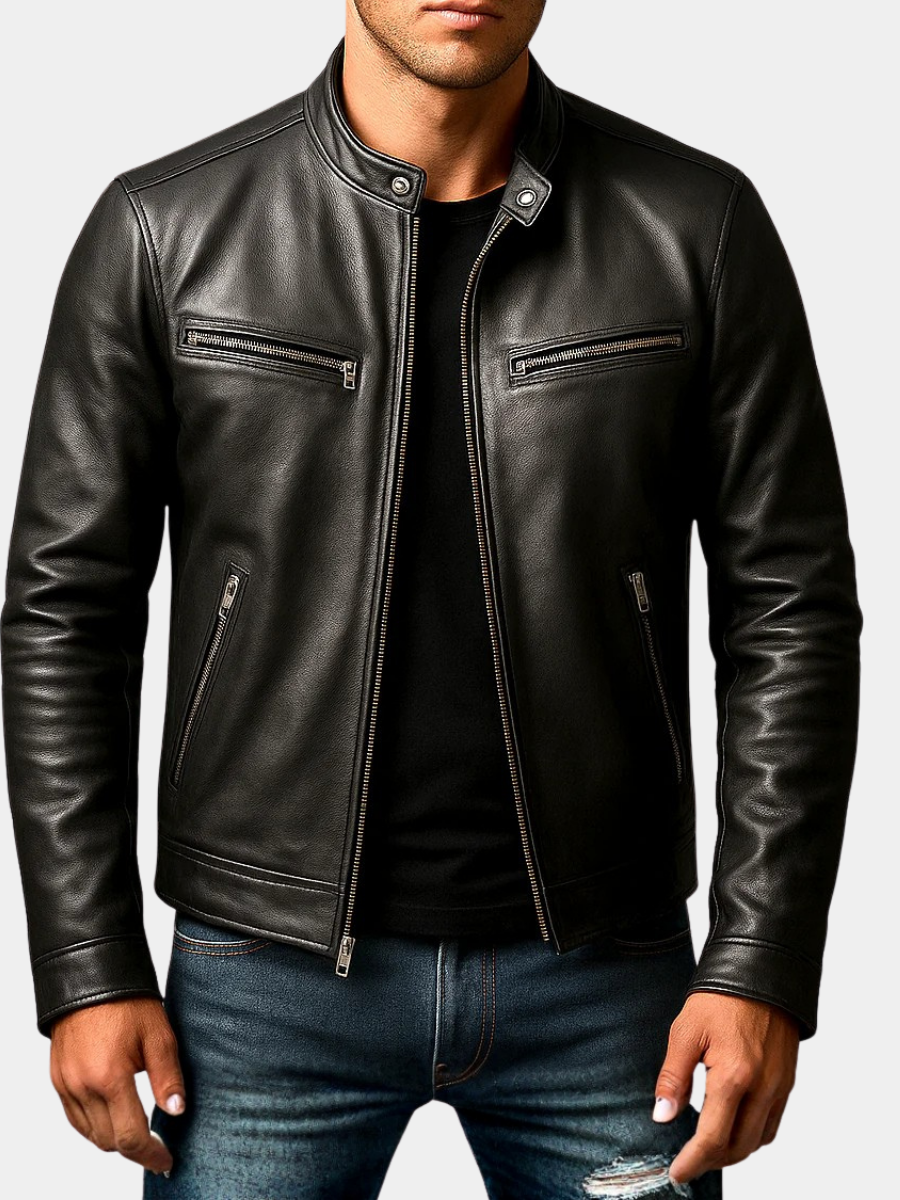 Theron | Men's Leather Biker Jacket - Black - Image 1