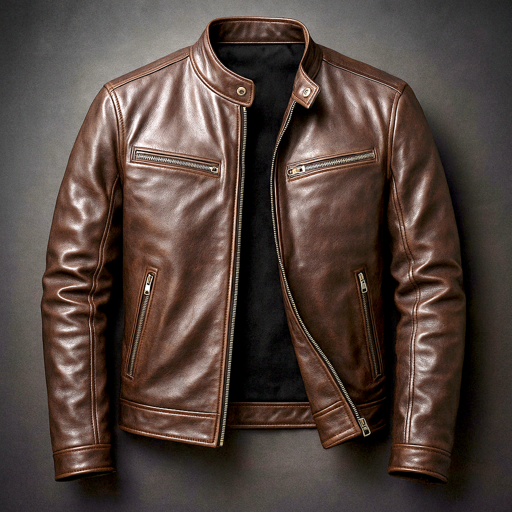 Theron | Men's Leather Biker Jacket - Black - Image 2