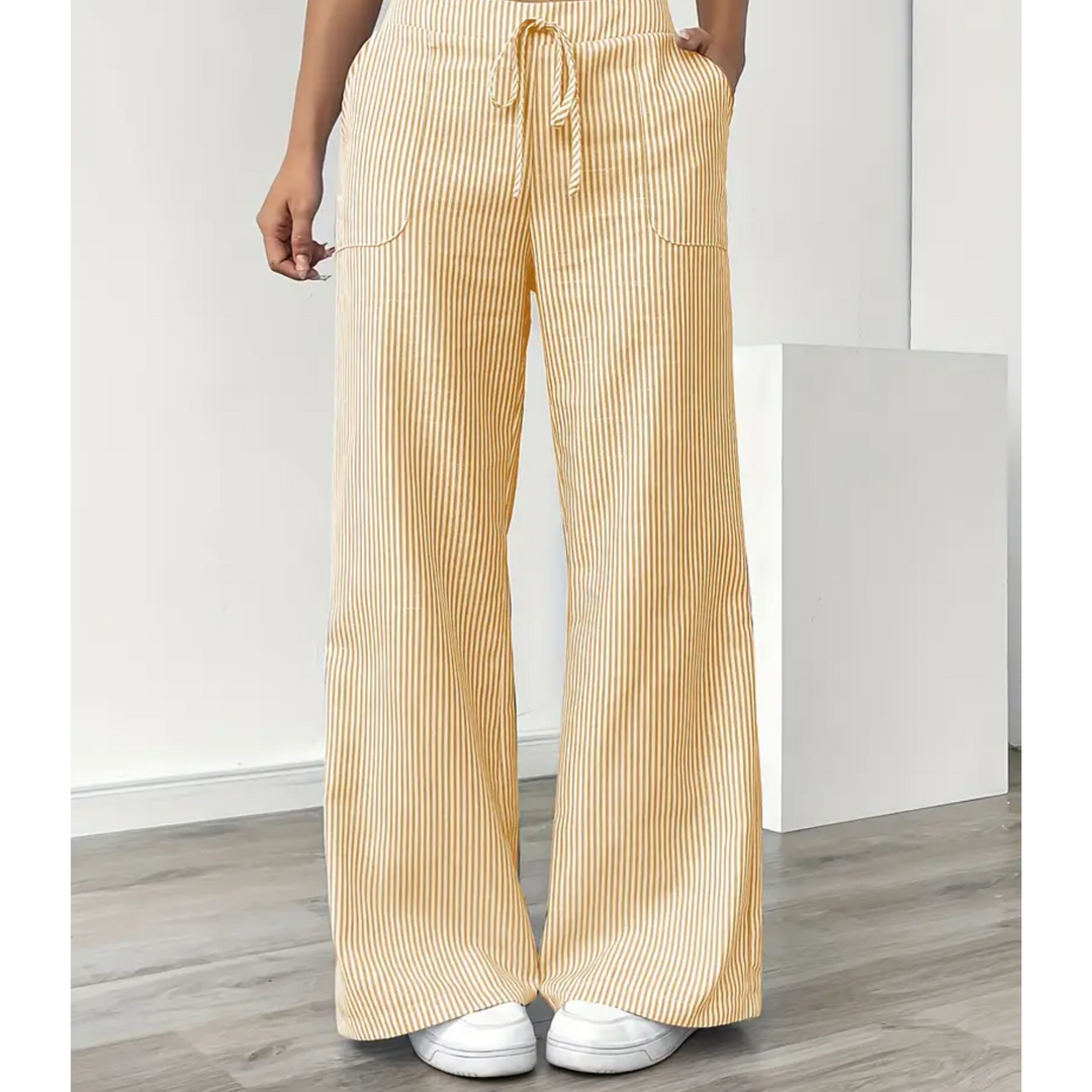 Thessadora | Women's Striped Wide Leg Drawstring Pants - Image 1