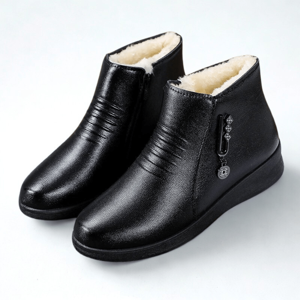 Thessaline | Women's Fleece-Lined Winter Ankle Boots - Black - Image 1